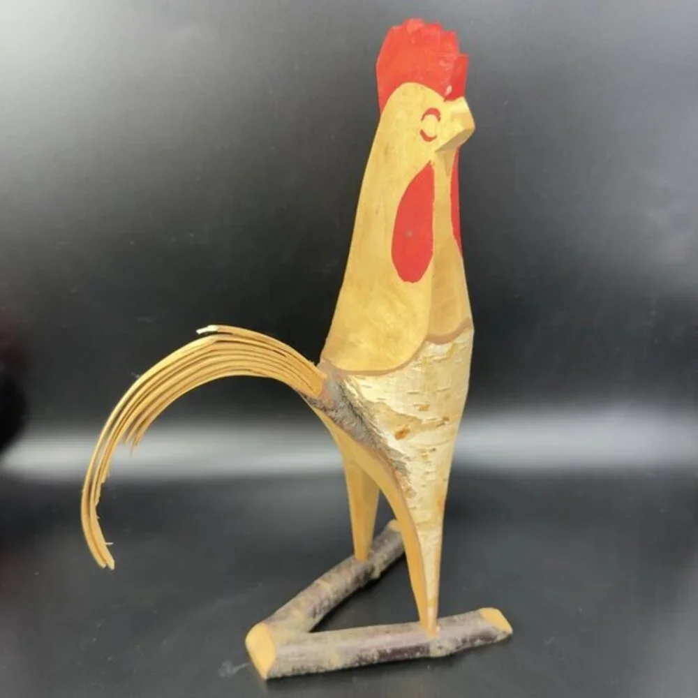 Swedish Wood Dala Rooster Chicken Figurine Svensk Slojd Folk Art Wood Large 10in